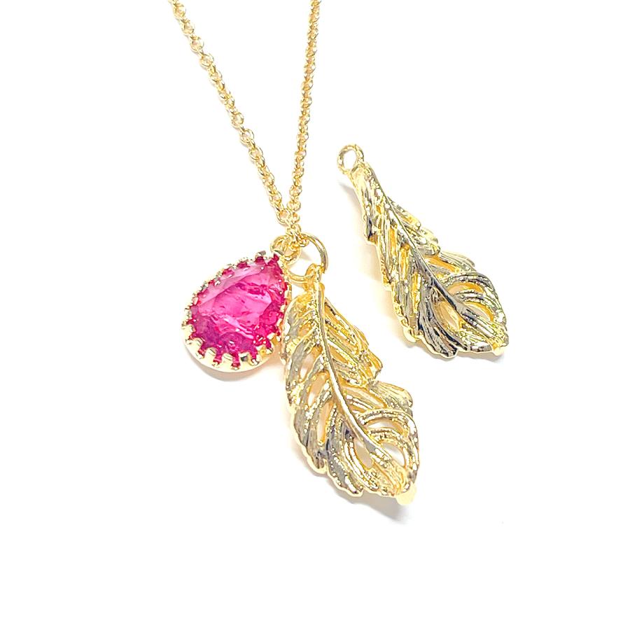 ejp512【2個入り】繊細なフェザーリーフ 16KGPゴールドチャーム