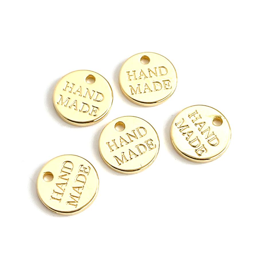 ejp671【10個入り】HandMade文字 約8mm 円形 高品質 真鍮製 16KGP