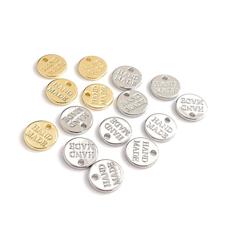 ejp671【10個入り】HandMade文字 約8mm 円形 高品質 真鍮製 16KGP