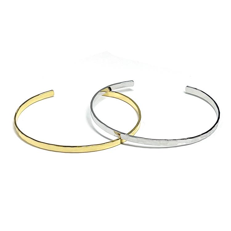 1個】約3mm凹凸ある槌目、平ゴールドバングル、ブレスレット NF