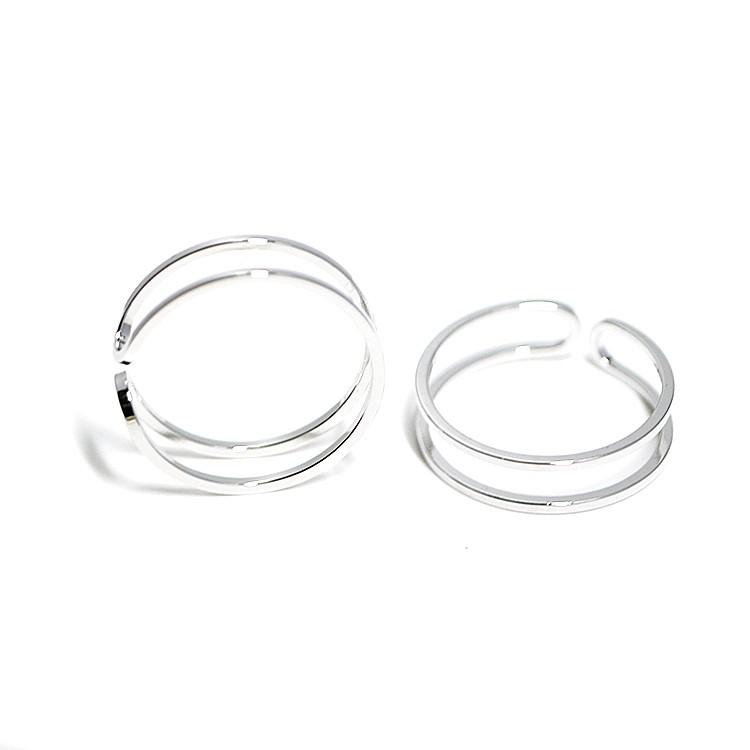 【1個】Medium 華奢なダブルライン光沢シルバーフリーサイズリング、パーツ :kr001-duoline-ring-medium-OR ...