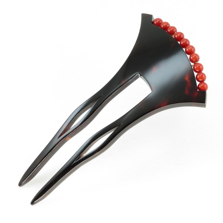 鼈甲 簪 珊瑚(10個) 山型 かんざし 珊瑚 サンゴ べっ甲 本鼈甲 髪飾り  