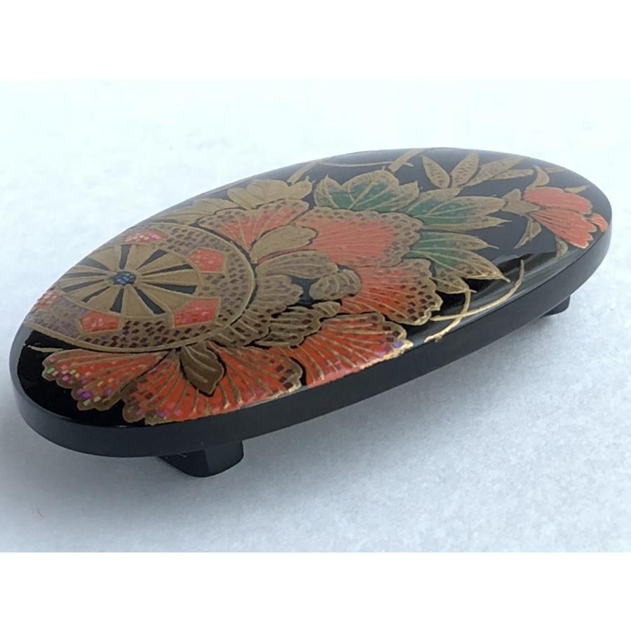 鼈甲 帯留め 螺鈿蒔絵 花車・牡丹 べっ甲 本鼈甲 帯留 A48 (留袖・お洒落着・訪問着・結婚式)の画像