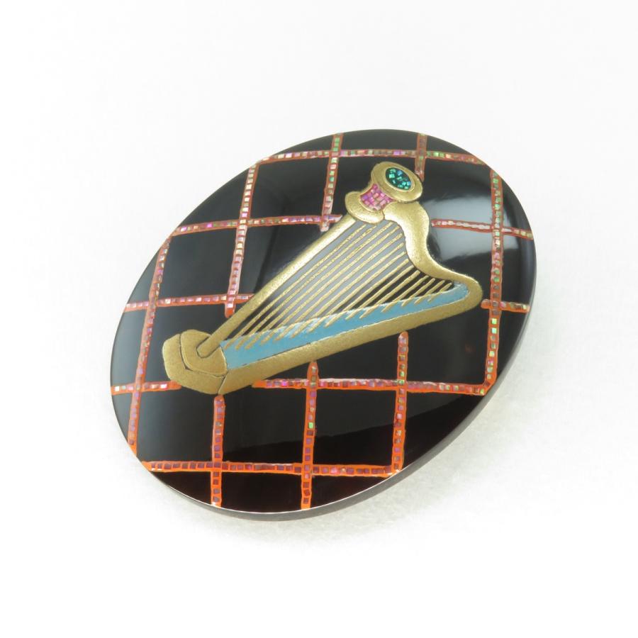 鼈甲 ブローチ 螺鈿蒔絵 ハープ ペンダント兼用 べっ甲 本鼈甲 A74