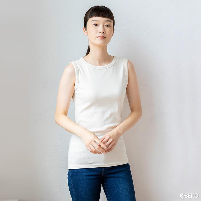 2枚　ピープルツリー　オーガニックコットン　ノースリーブ　生成り　レッド　M PeopleTree ピープルツリー ベーシック ノースリーブ オーガニック