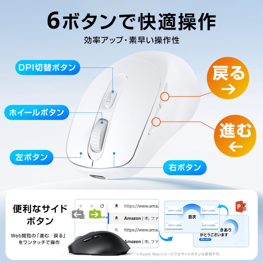 マウス ワイヤレスマウス 無線 Bluetoothマウス 6ボタン 2.4GHz  超静音 バッテリー内蔵 充電式 高精度 Mac/Windows/surface/Microsoft Pro 使いやすい |  | 08
