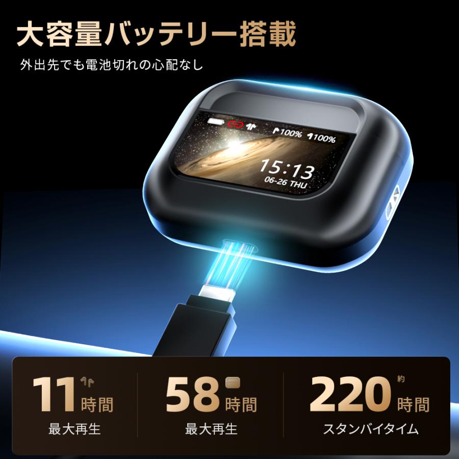 ワイヤレスイヤホン Bluetooth6.0 イヤホン ANC対応 液晶付きイヤホン