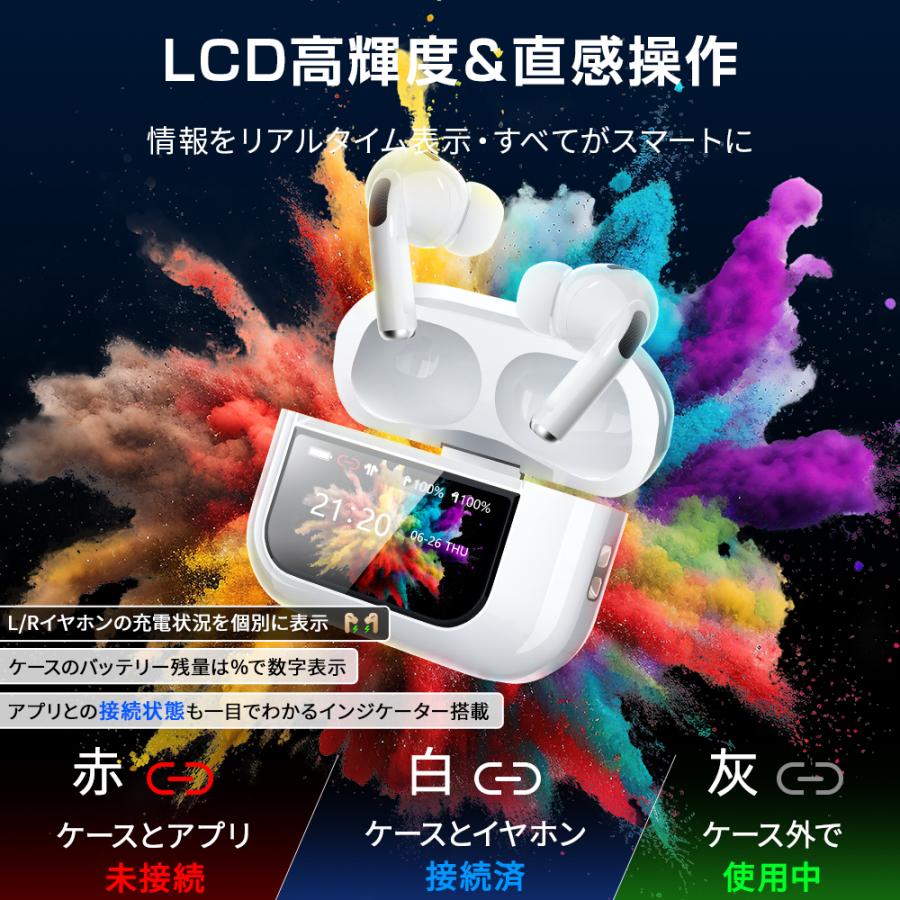 ワイヤレスイヤホン Bluetooth6.0 イヤホン ANC対応 液晶付きイヤホン
