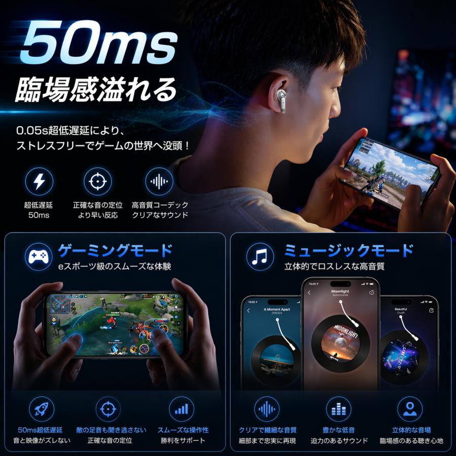 ワイヤレスイヤホン bluetooth5.3 iPhone ブルートゥース イヤホン 超
