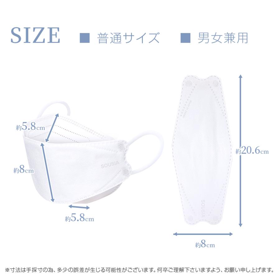 マスク 不織布 立体 日本製 個包装 21枚 3Dマスク 不織布 柳葉型 4層構造 耳が痛くない 肌に優しい カケンテスト済み 99.9%遮断 花粉 使い捨て 男女兼用 | SOUSIA | 17