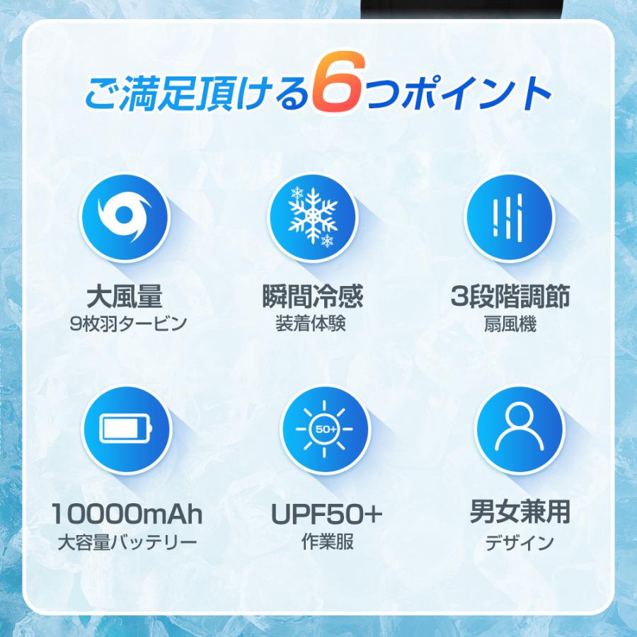 空調ウェア 2024 バッテリー ファンセット 長袖 空調作業服 フルセット 冷却服 10000mAh 最大12時間稼動 大風量 熱中症対策 UVカット アウトドア｜belando｜05