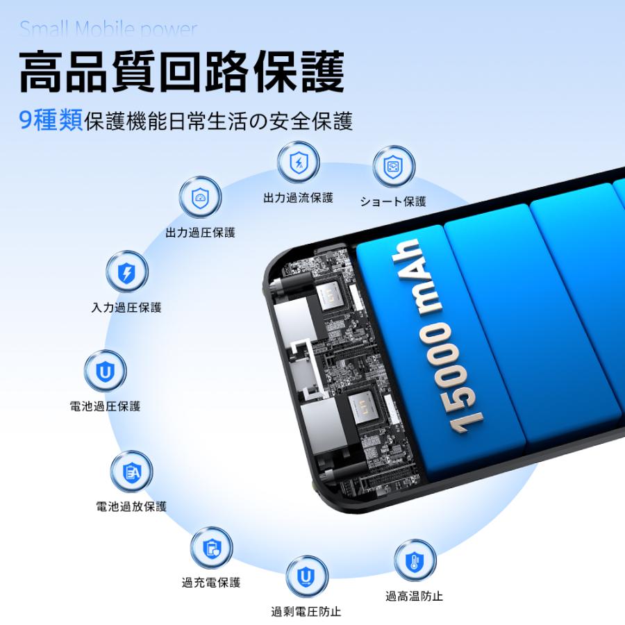 モバイルバッテリー 15000mAh 小型 大容量 軽量 薄型 2台同時充電 急速充電 残量表示 ライト付き スマホ充電器 携帯充電器 iPhone Android PSE 5v/2a | ブランド登録なし | 15