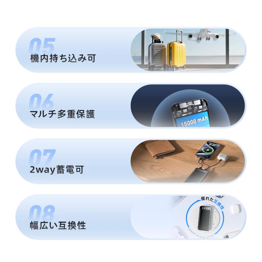 モバイルバッテリー 15000mAh 小型 大容量 軽量 薄型 2台同時充電 急速充電 残量表示 ライト付き スマホ充電器 携帯充電器 iPhone Android PSE 5v/2a | ブランド登録なし | 05