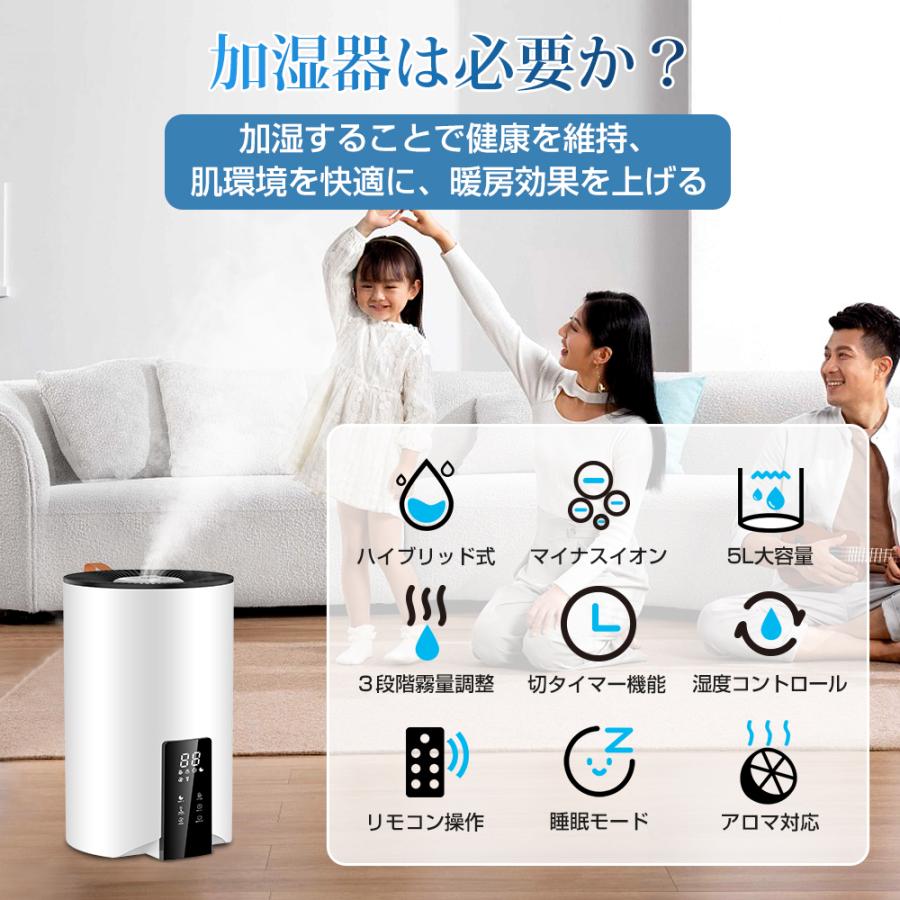 加湿器 超音波式 ハイブリッド スチーム式 大容量 5L アロマ対応 3重除