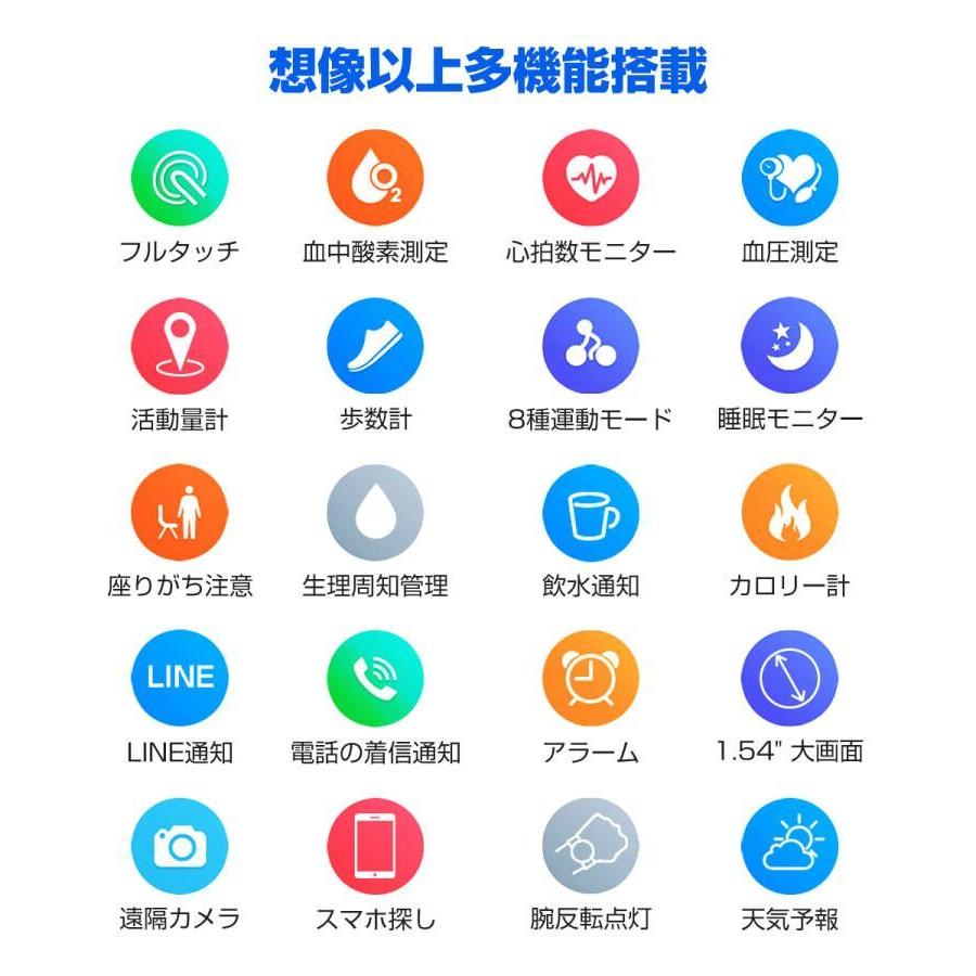 スマートウォッチ 血圧 本日特価 24時間健康管理 フルタッチスクリーン 血中酸素濃度計 大画面 Line Ip68防水 歩数計 心拍計 活動量計 睡眠検測 着信通知