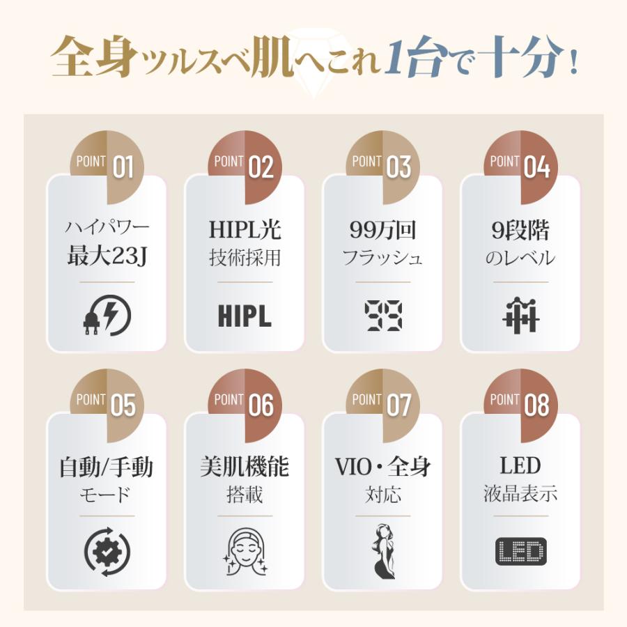 脱毛器 hipl光脱器 vio対応 9段階調節 脇 腕 足 背中 家庭用 ボディ