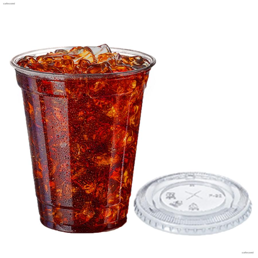 プラカップ 12オンス プラスチックカップ PETカップ 蓋付 50個