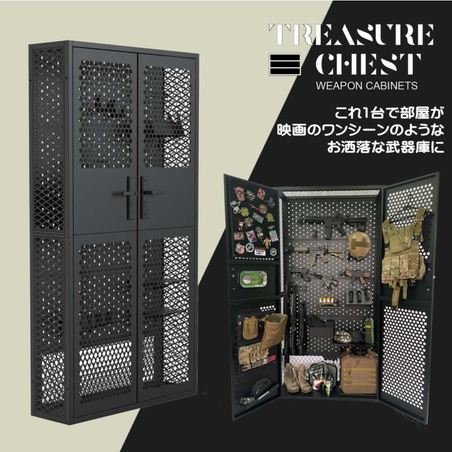 TREASURE CHEST ガンラック 組立式 武器庫 フルメタル 200×100×30cm エアガン ライフル 収納 棚 ラック