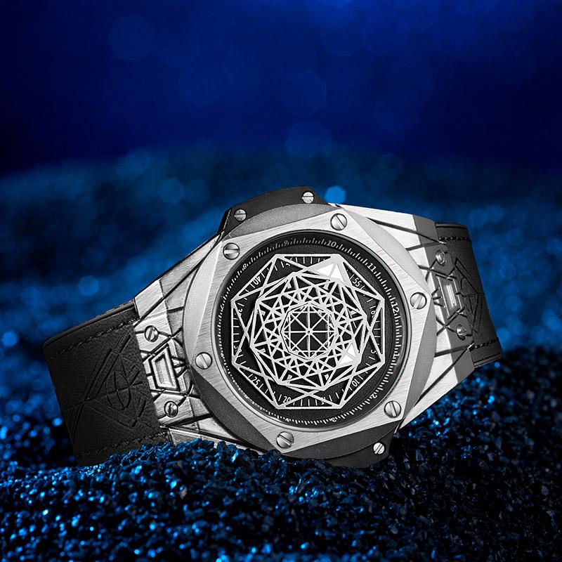 日本未発売品 高級RUIMAS最新モデルビッグバンウニコ Sunblueタイプ 腕時計 HUBLOTオマージュ silver black｜believe555｜03
