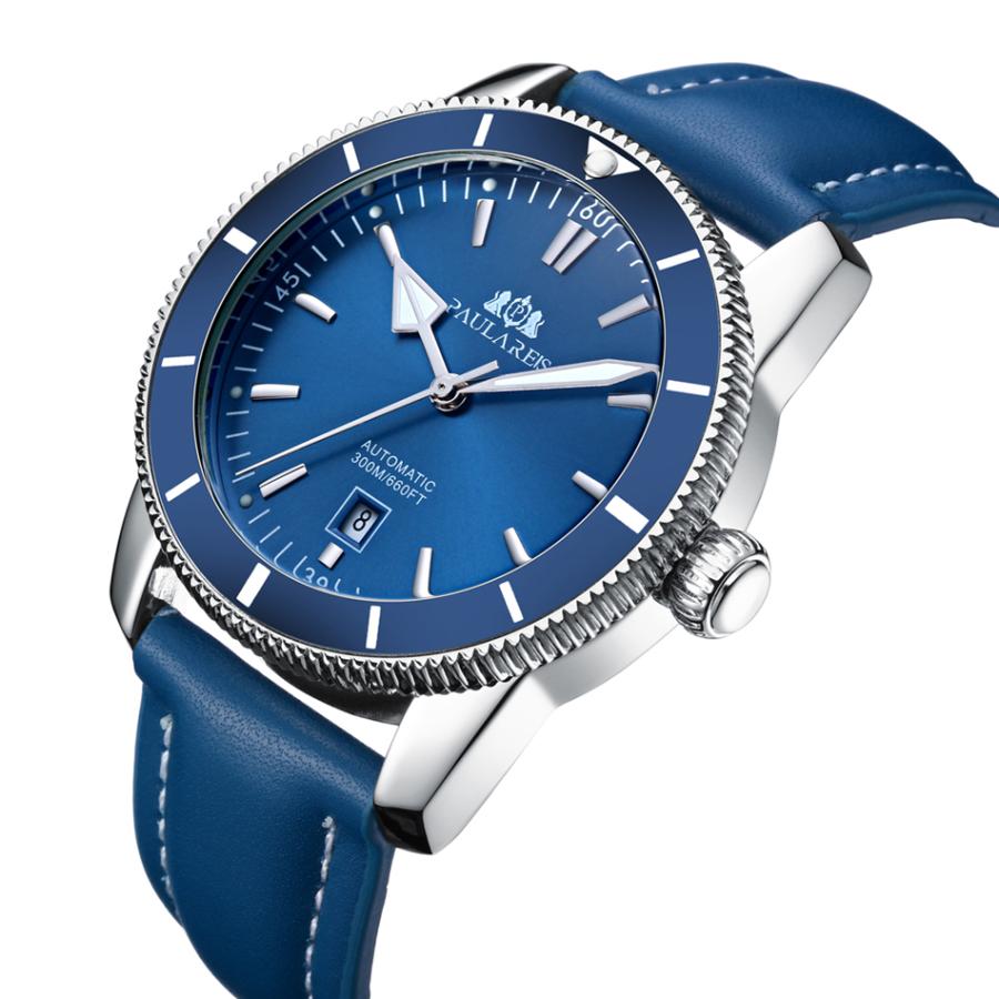 腕時計 Breitling ブライトリング ホワイトステンレス 自動巻き ROLEXオマージュ Blue Leather｜believe555｜05