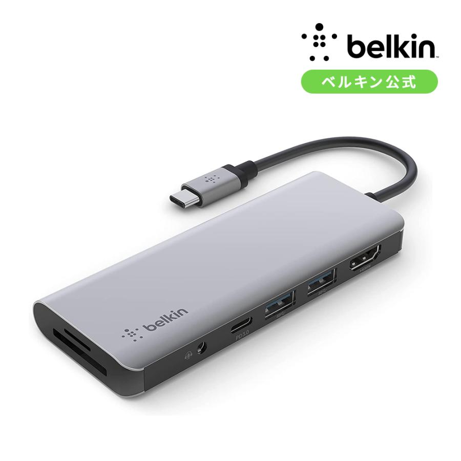 Belkin公式 ベルキン 7in1 USB-C お買得 USB-A マルチメディア ハブ 100W パワーデリバリー SDカード 激安通販販売 AVC009btSGY 3.5mm micro Audioポート HDMI