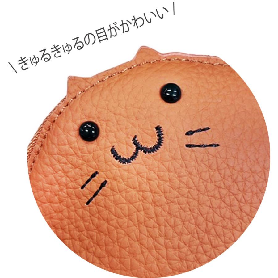 ポーチ 猫 キャット 牛革 柔らかい キーリング カラビナ付き キー