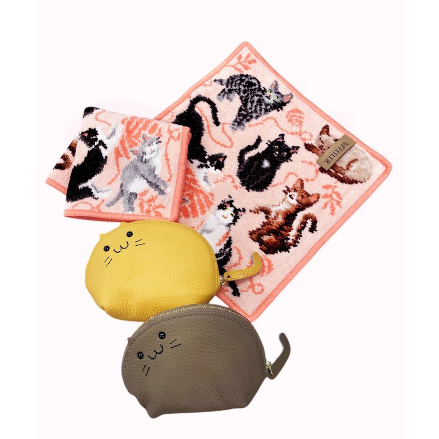 ポーチ 猫 キャット 牛革 柔らかい キーリング カラビナ付き キー