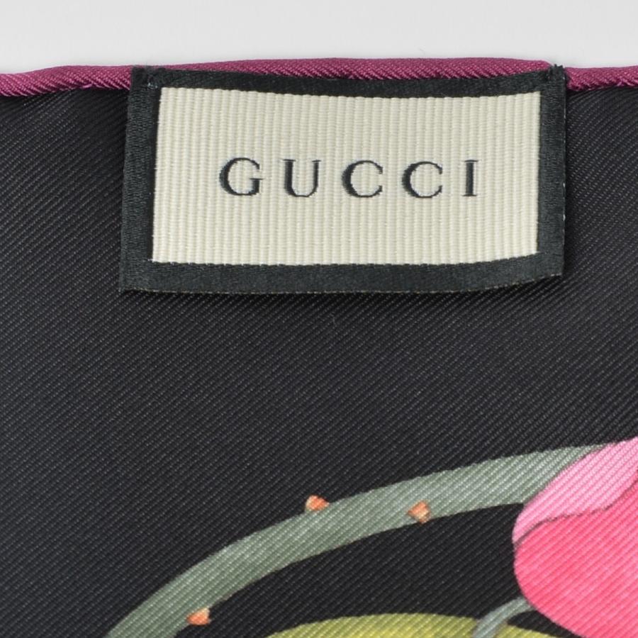 GUCCI グッチ レディース フラワー シルク スカーフ 黒 ピンク GUCCI グッチ レディース フラワー シルク スカーフ 黒 ピンク