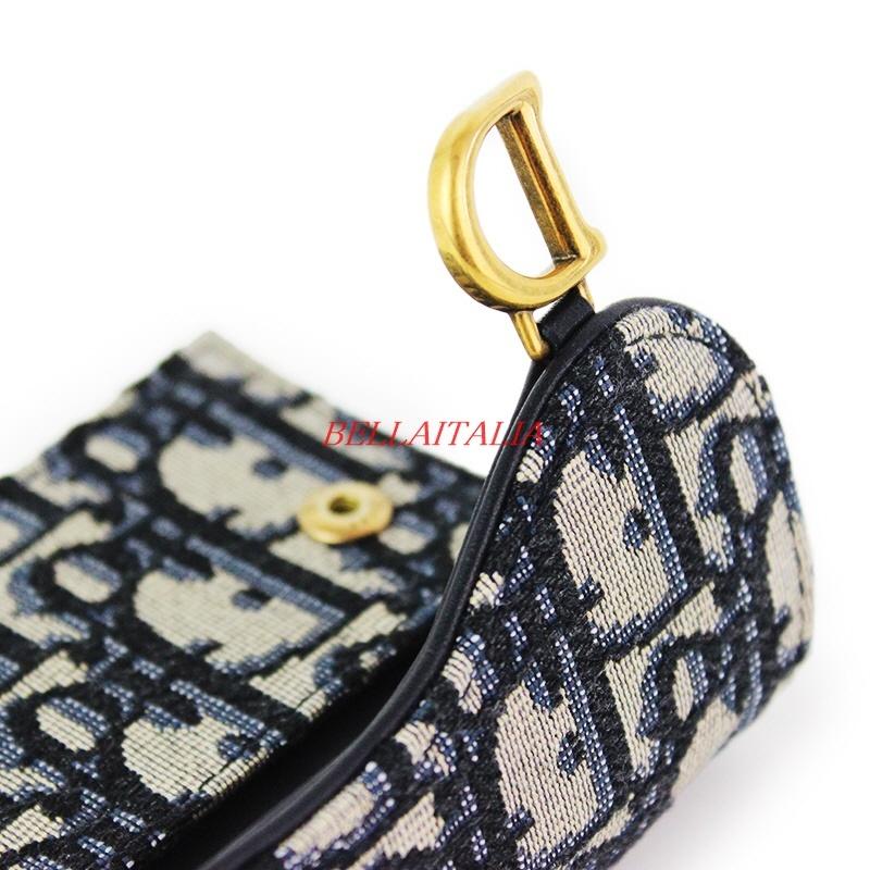 【Christian Dior】ディオール　ジャガード×レザー　サドルカードケース　ストラップ付 Saddle（Christian Dior） ディオール カードケース レディース サドル