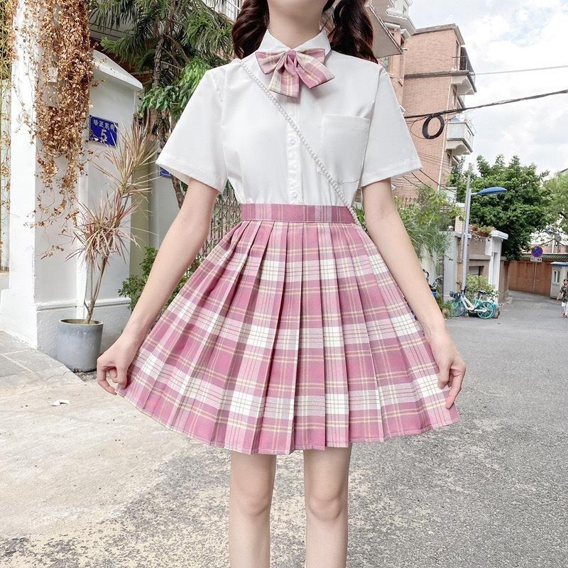 制服 上下セット セーラー服 チェック柄 正統派 セット 学生 半袖 リボン プリーツスカート レディース 卒業式 コスプレ ミニスカート 女子校生 高校 夏 膝丈｜bellaandsugar｜19