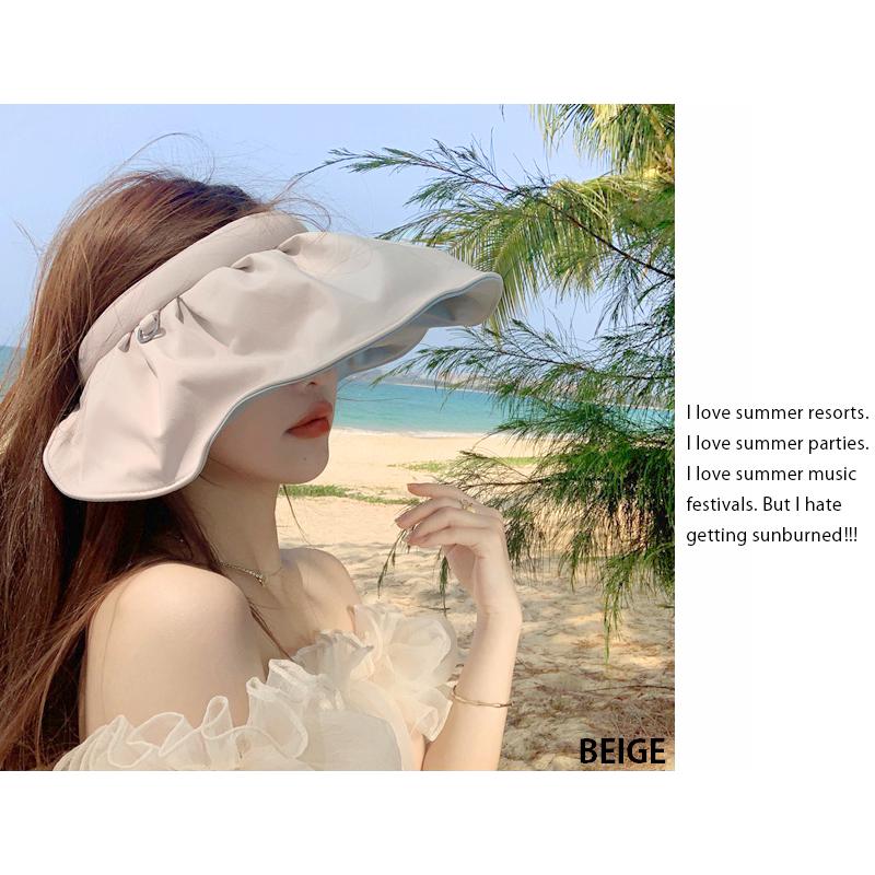 uvカット サンバイザー つば広 レディース 日焼け予防 帽子 2way  