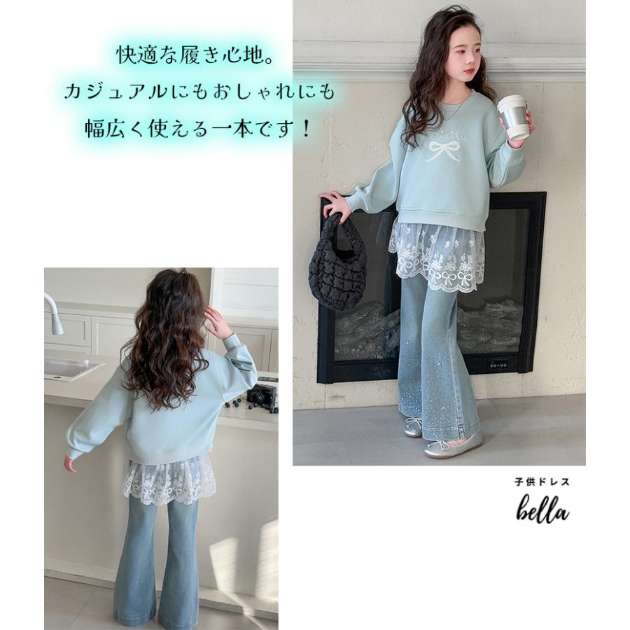 ガールズ フレアデニムパンツ ジュニア キッズ 女の子 ボトムスデニム