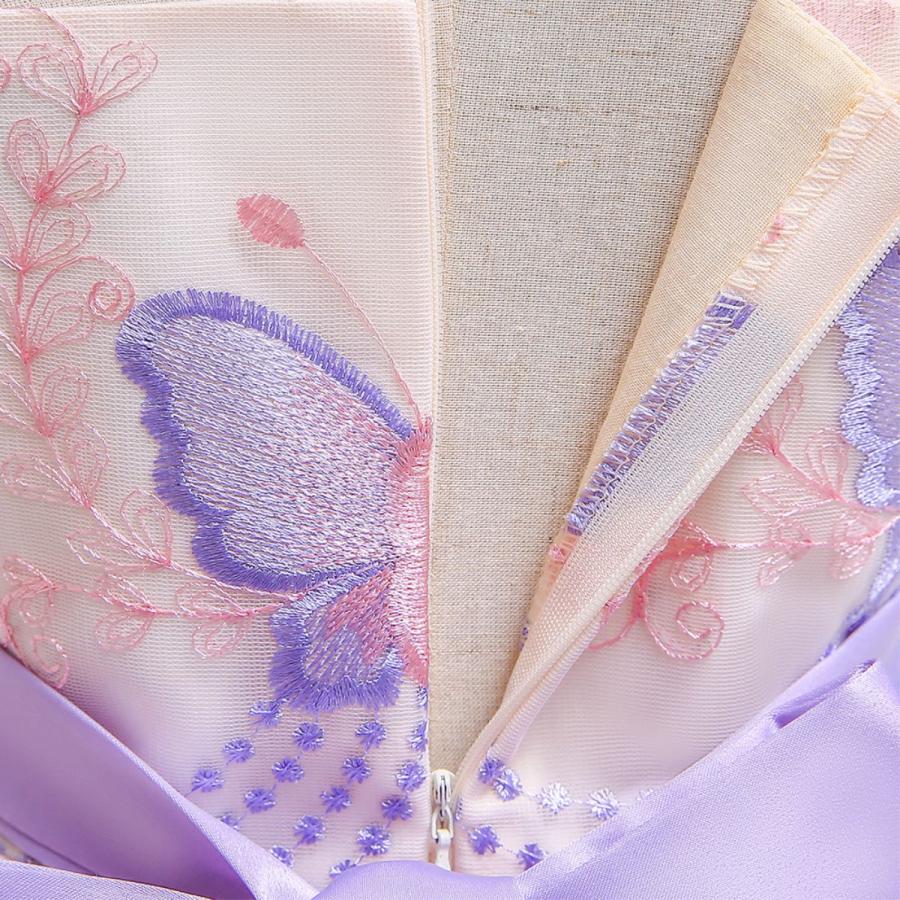 ビーズ×刺繍が美しい高級パーティードレス　パープル　発表会 Qtoru ピアノ発表会 ドレス 子供 子供ドレス 発表会 子供ドレス 発表会