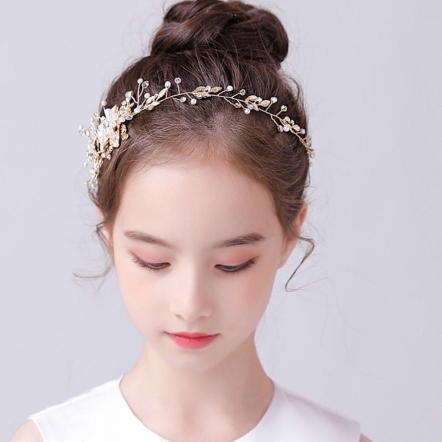 Qtoru (F)子供髪飾り 発表会 ヘアアクセサリ 子供ドレス 真珠 ヘッド