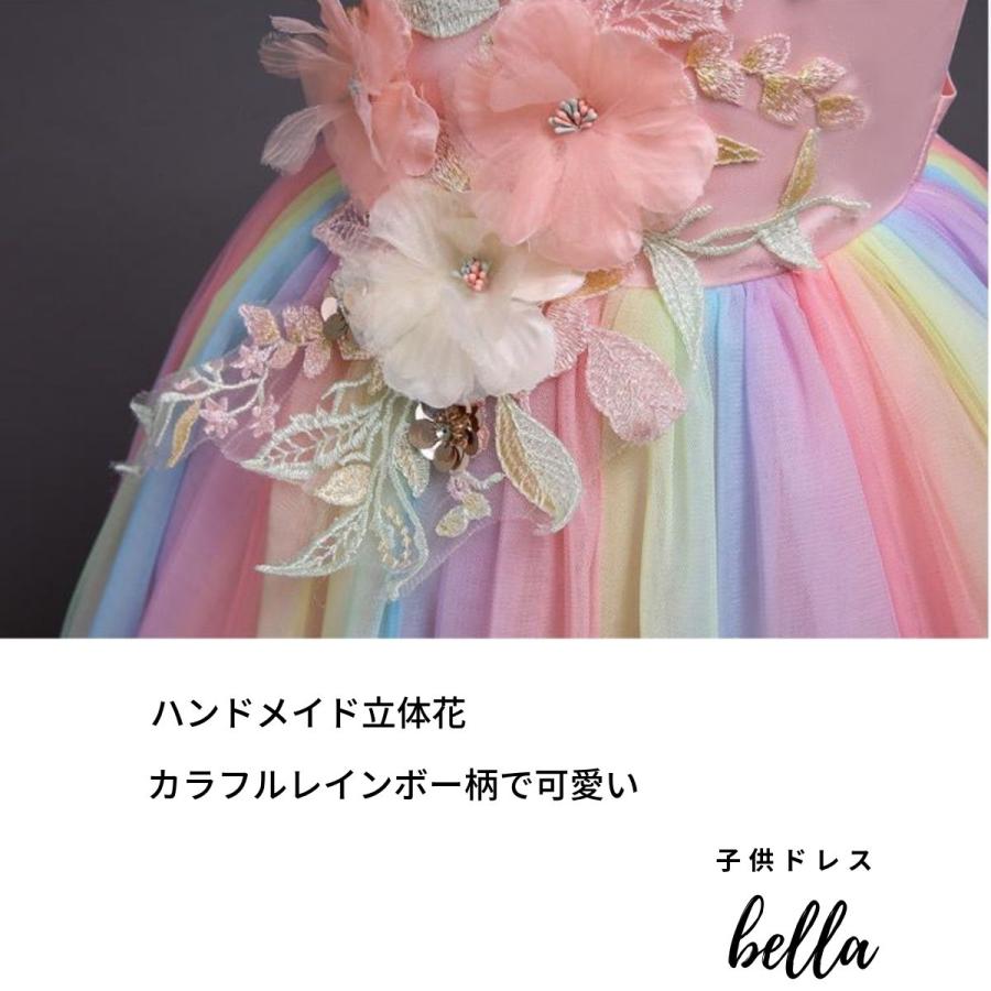 5～9号　ピンク・ラベンダー・ブルーの小花　レインボーカラーのかわいいドレス 5～9号 ピンク・ラベンダー・ブルーの小花 レインボーカラーの
