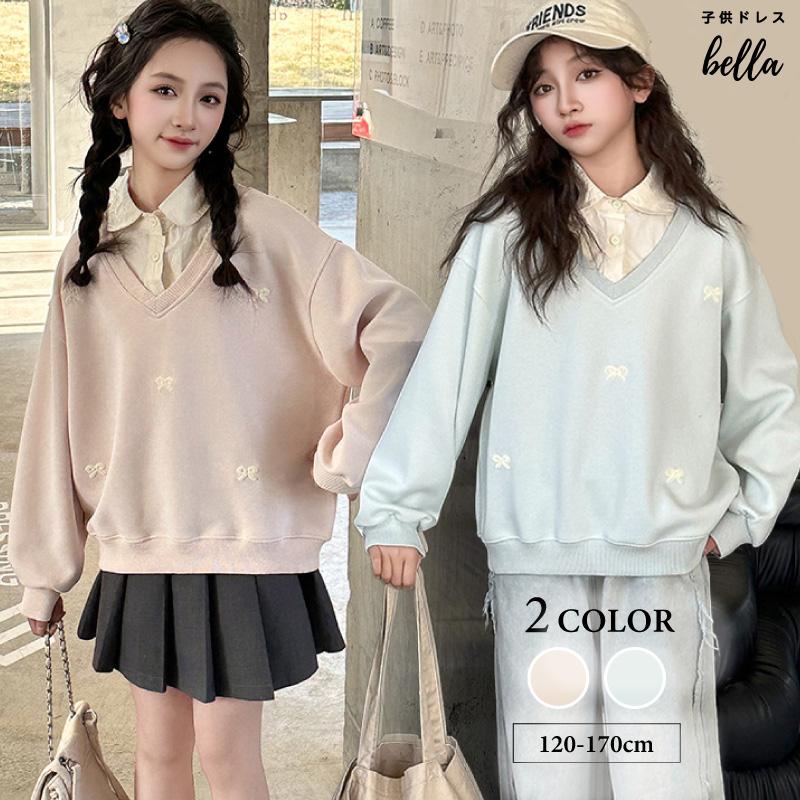 リボン刺繍入りスウェットトップス 春服 子供服 キッズ ジュニア