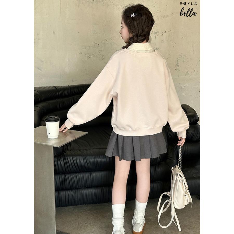 リボン刺繍入りスウェットトップス 春服 子供服 キッズ ジュニア