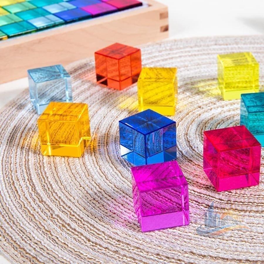 100点 プレゼント 虹の積み木セット 虹のアクリル宝石キューブ 収納ケース付き アドバンスト 見た目は滑らかで透明 誕生日 クリスマスの理想的なプレゼント_3