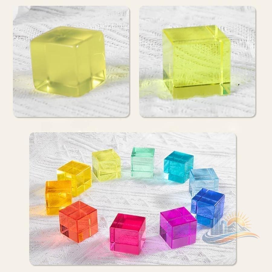 100点 プレゼント 虹の積み木セット 虹のアクリル宝石キューブ 収納ケース付き アドバンスト 見た目は滑らかで透明 誕生日 クリスマスの理想的なプレゼント_4