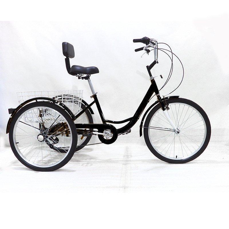 大人用三輪車 24インチ 7スピード 3輪自転車 大人用 三輪自転車 トライク マンパワーペダル 三輪車 男性女性向け 買い物かご付き 