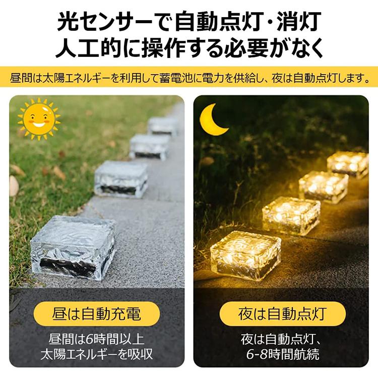 ソーラーガーデンライト 4本セット 正方形タイプ LEDライト 庭 玄関 駐車場 屋外 夜間センサー センサーライト 照明 ベランダ 埋め込み 自動点灯 消灯｜bellbe｜03