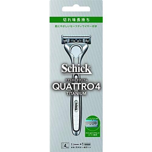 シック Schick クアトロ4 チタニウム ホルダー (刃付き)   替刃1コ 4枚刃 カミソリ 髭剃り ドイツ製替刃 セーフティワイヤー