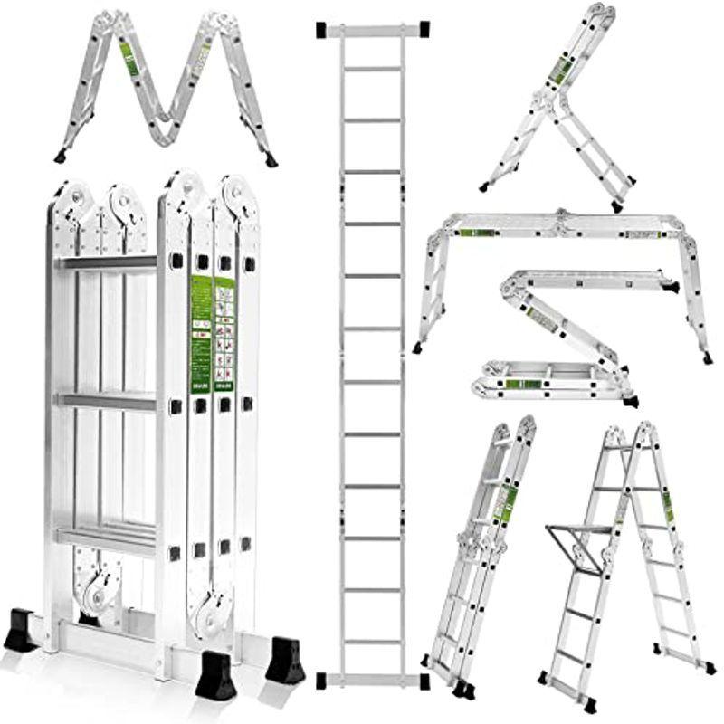 RIKADE 多機能はしご 3.5ｍ アルミ 多関節脚立 専用プレート3枚付き 万能はしご はしご兼用脚立 伸縮はしご 足場 作業台 折りた