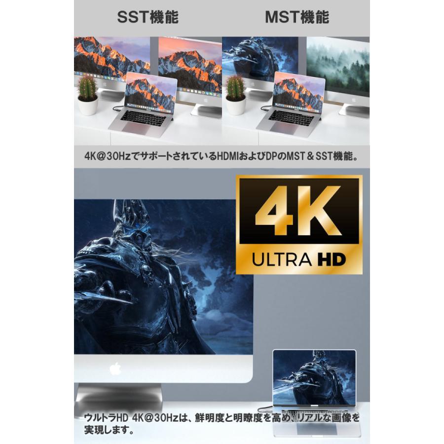 USBハブ 3.0 薄型 軽量 Type-C ドッキングステーション 12in1 高速転送