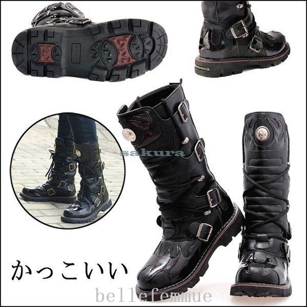 オンライン限定商品 ライダースブーツメンズミリタリーブーツ革靴皮靴ダンスシューズレザーパンクバイクロングブーツオシャレ長靴アウトドアステージ用バックル付き 男性用レザーブーツ編み上げ紳士靴ハイカットかっこいい ブーツ Affaires Sociales Gouv Cg