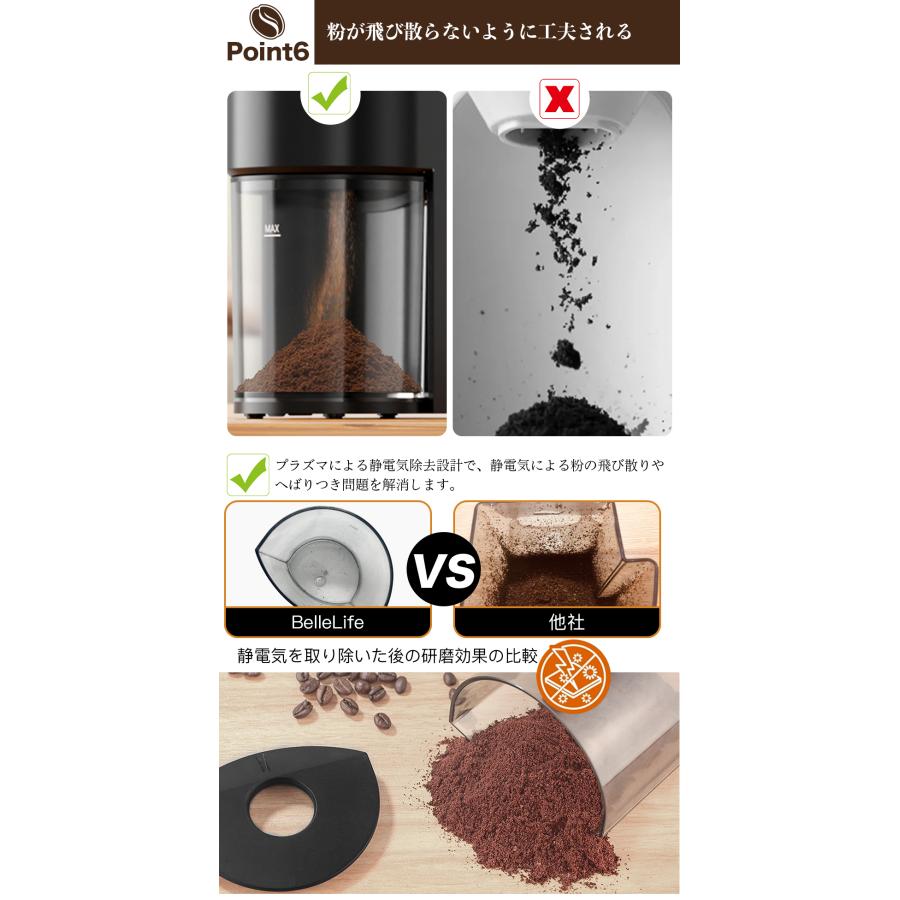 BelleLife（ベルライフ） コーヒーミル 電動 コニカル式 極細~粗挽き