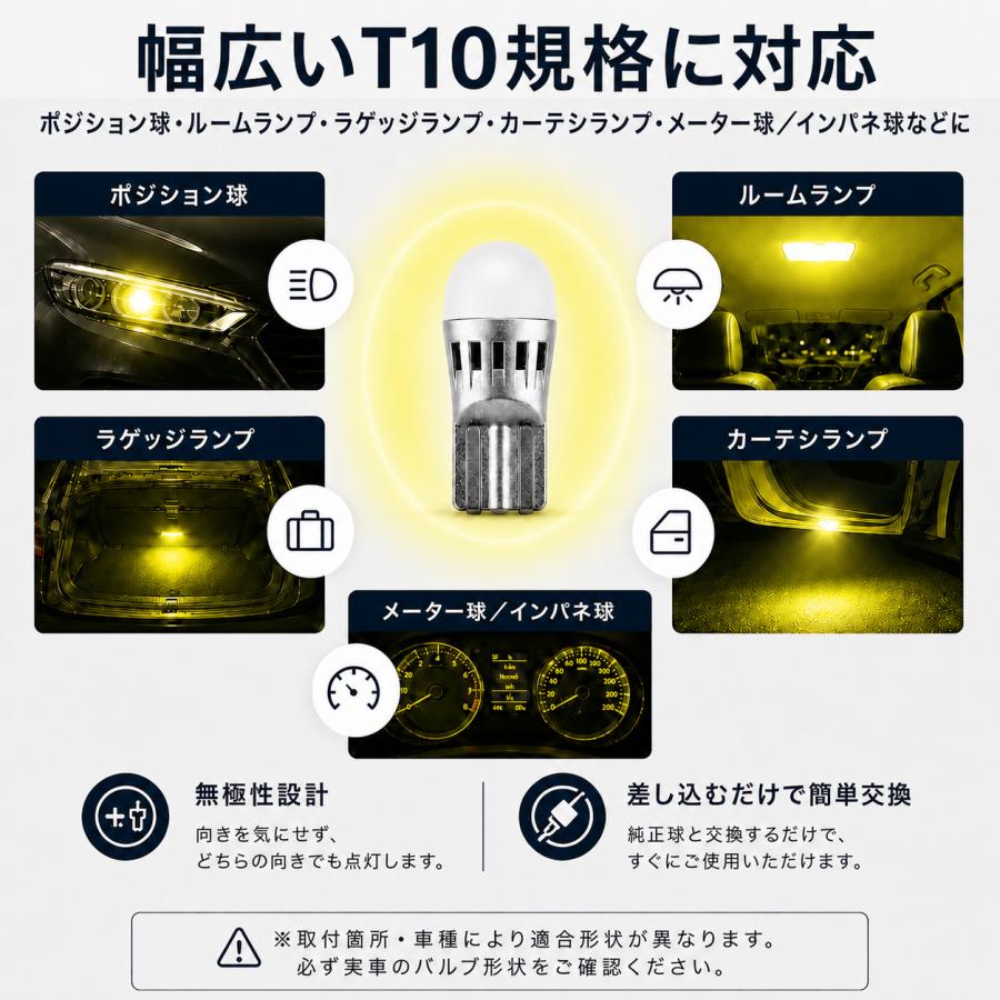 T10 ブライトイエロー ステルス高拡散タイプ LED電球 黄色 BL705 2個セット ポジション球 ナンバー灯 レモンイエロー カバー付き ルームランプ |  | 04