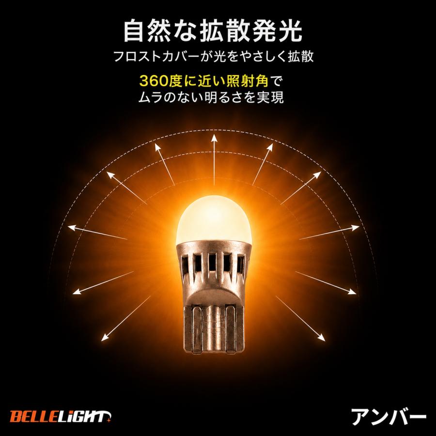 T10 アンバー ステルス高拡散タイプ LED電球 オレンジ BL706 2個セット サイドウインカー カバー付き ポジション球 濃いめ |  | 01