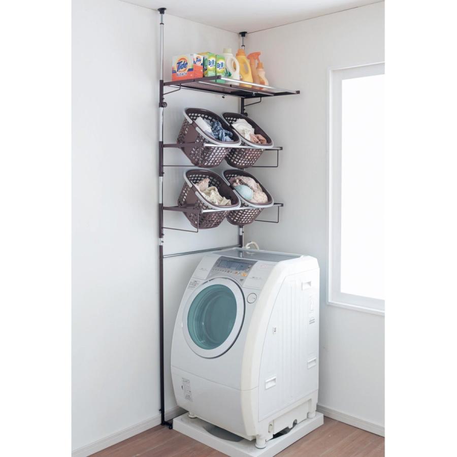 ランドリーラック 洗濯機 ラック 収納 ランドリー 洗面 洗濯 可動棚 ハンガーバー ダー ダークブラウン C 棚3段 D 棚1段 バスケット4個 003 ベルメゾン インテリア Yahoo 店 通販 Yahoo ショッピング