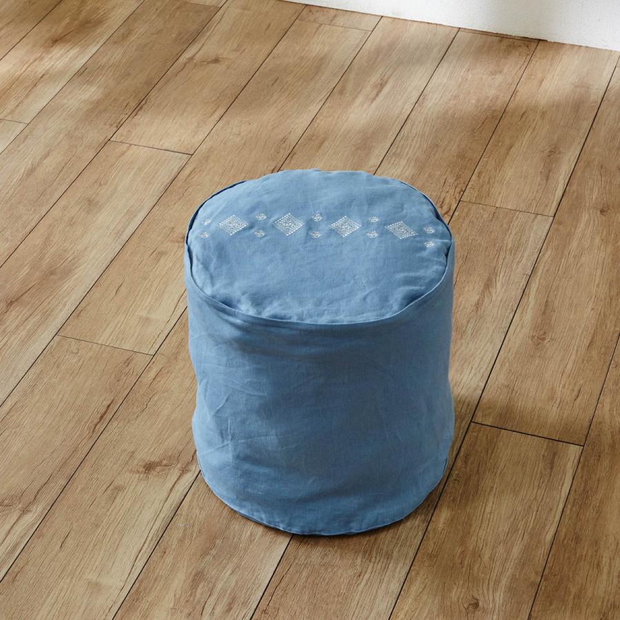 布団収納 収納 ふとん アッシュブルー プフ風 フレンチリネン ベルメゾン クッション ふとん収納 麻 ファスナー D 001 ベルメゾン インテリア Yahoo 店 通販 Yahoo ショッピング